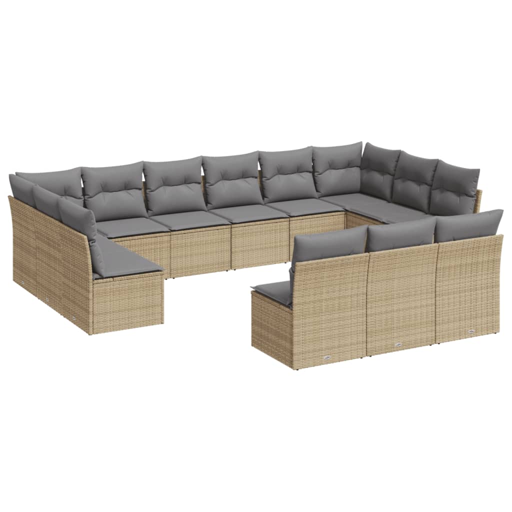 14-delige Loungeset met kussens poly rattan zwart