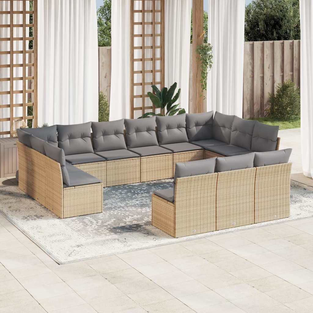 14-delige Loungeset met kussens poly rattan zwart