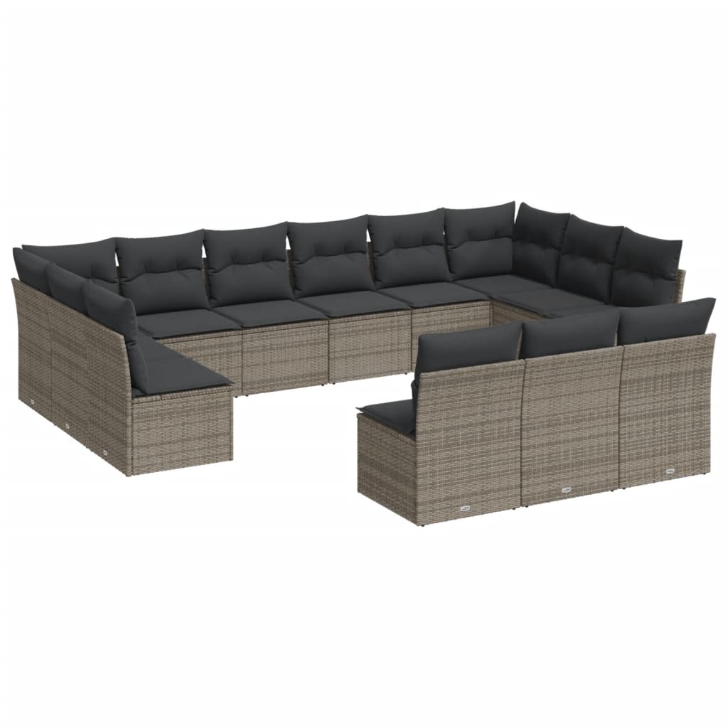 14-delige Loungeset met kussens poly rattan zwart