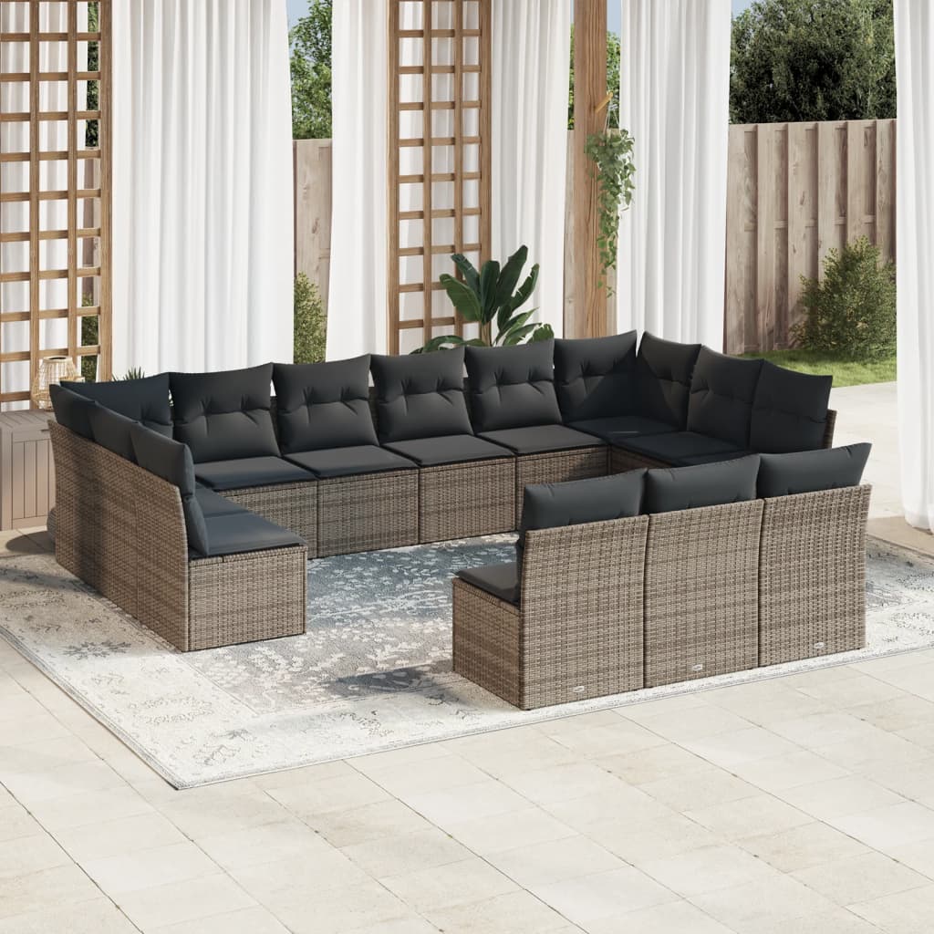 14-delige Loungeset met kussens poly rattan zwart