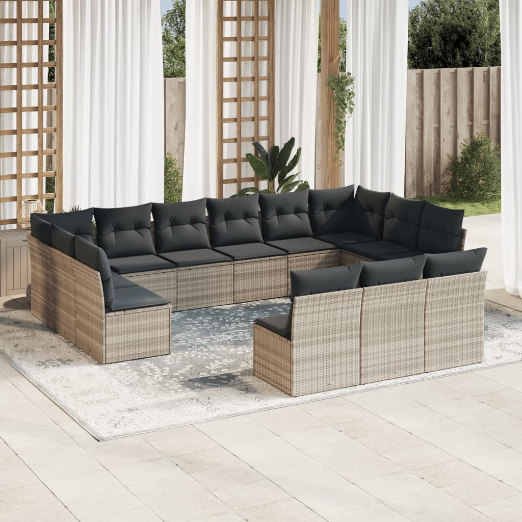 14-delige Loungeset met kussens poly rattan zwart