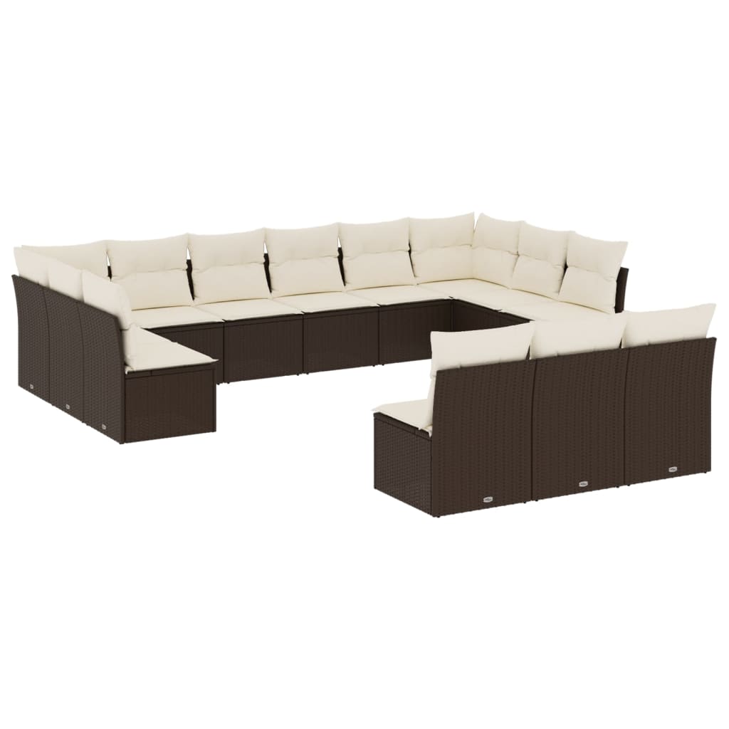 14-delige Loungeset met kussens poly rattan beige