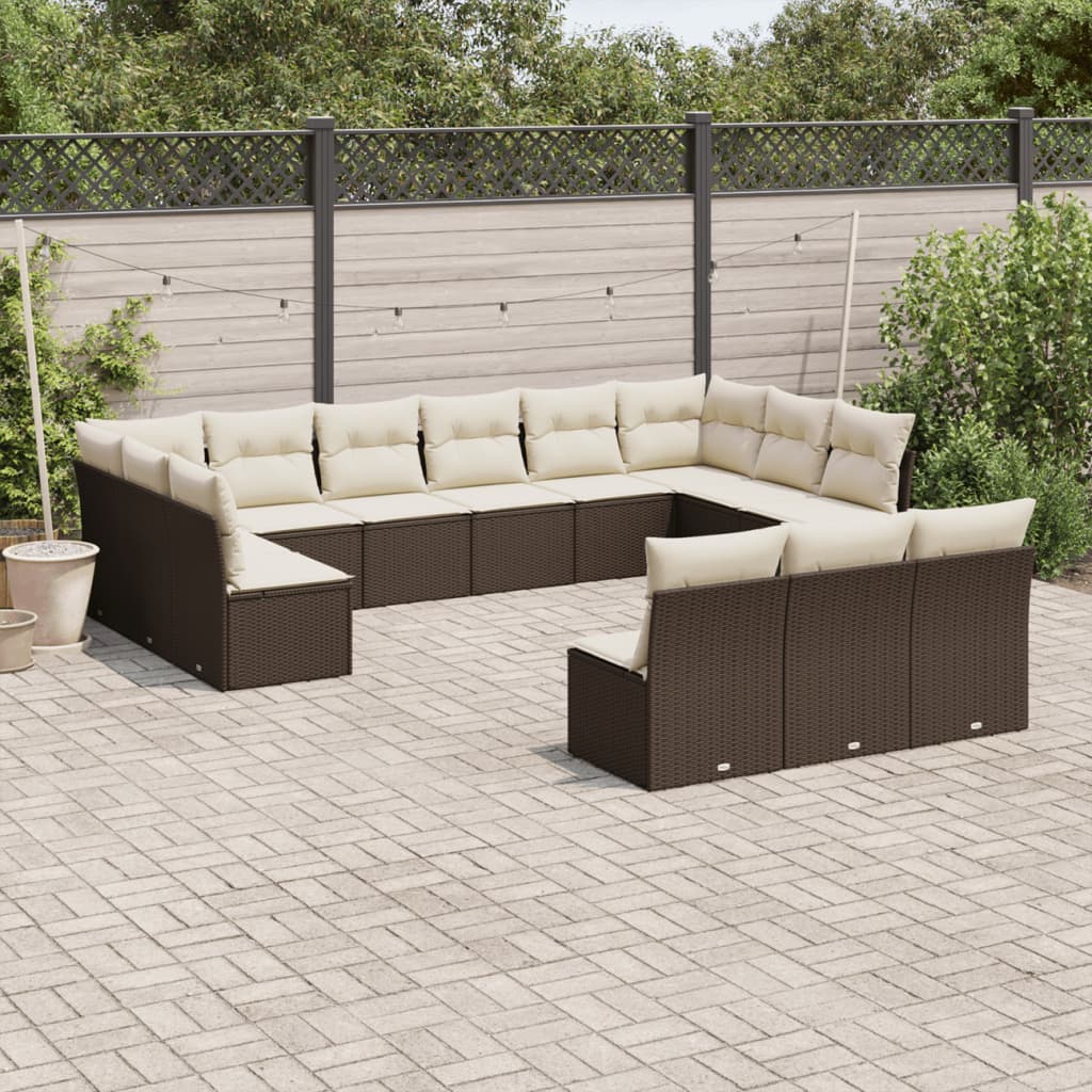 14-delige Loungeset met kussens poly rattan zwart