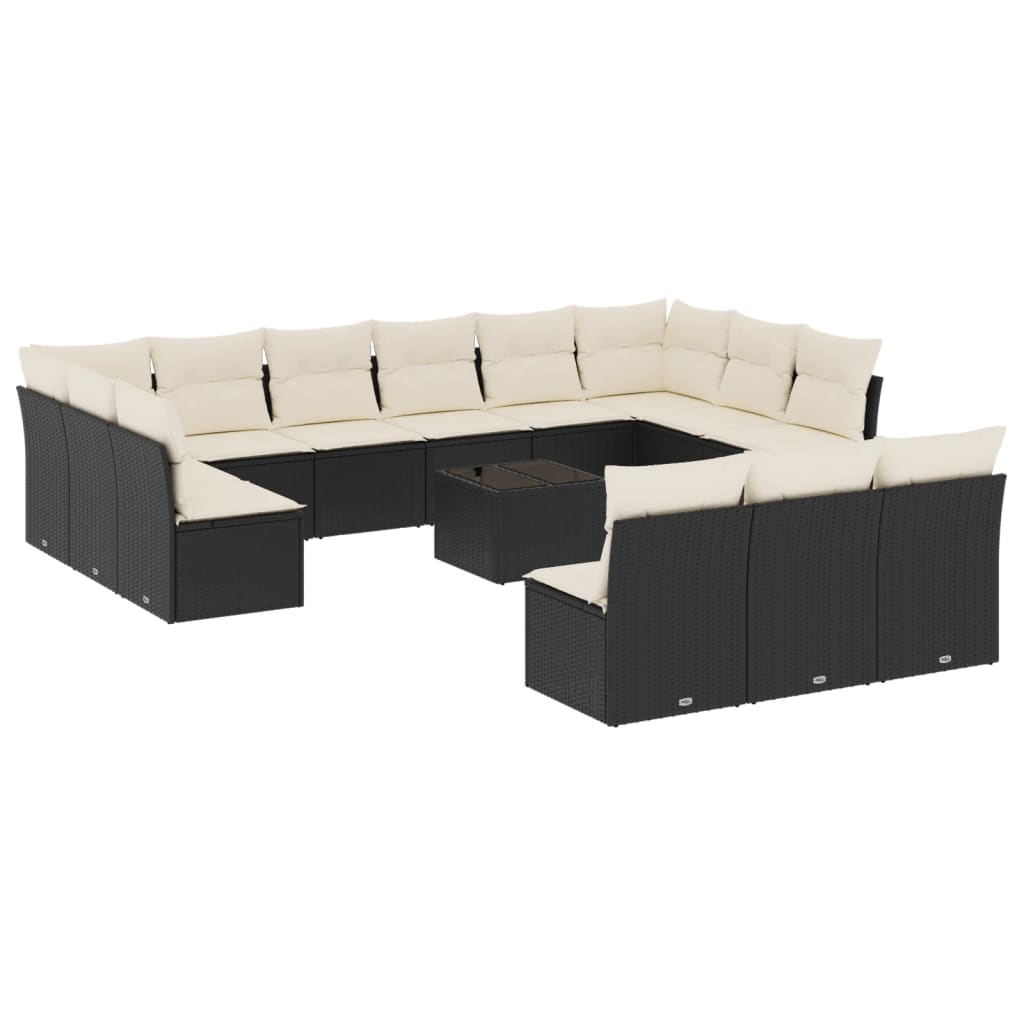 14-delige Loungeset met kussens poly rattan zwart