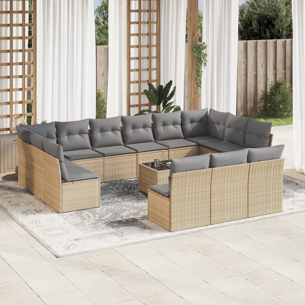 14-delige Loungeset met kussens poly rattan beige