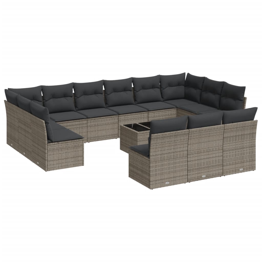 14-delige Loungeset met kussens poly rattan beige