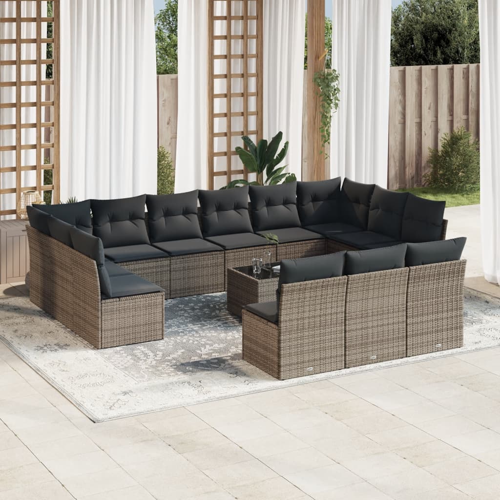 14-delige Loungeset met kussens poly rattan beige