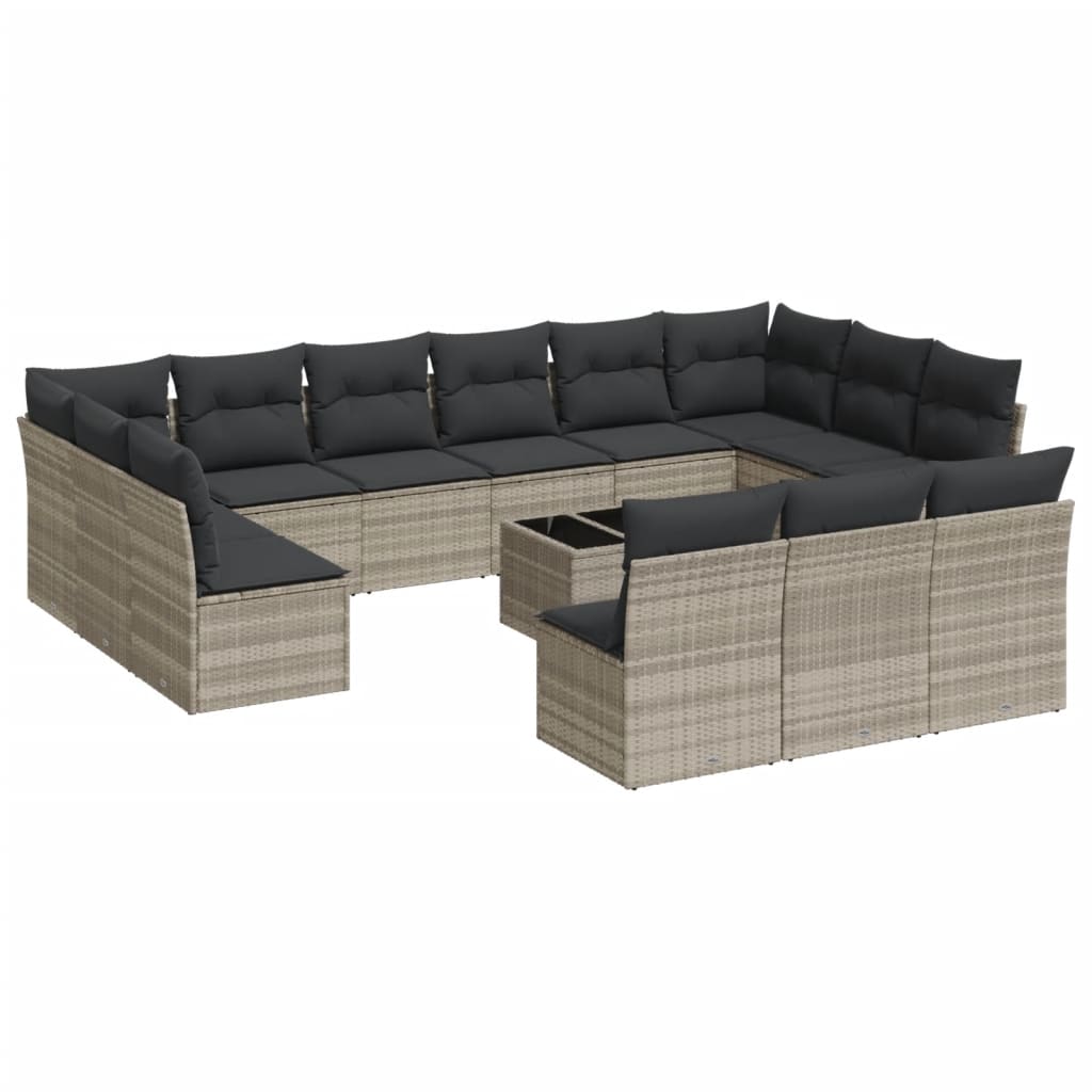 14-delige Loungeset met kussens poly rattan zwart