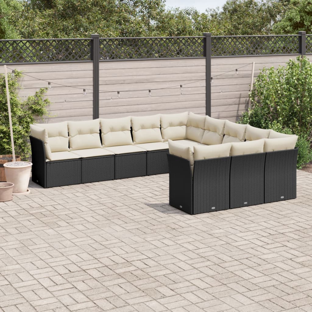 12-delige Loungeset met kussens poly rattan beige