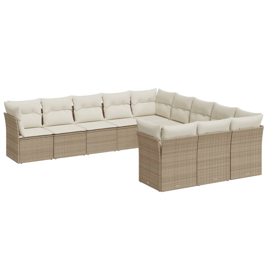 12-delige Loungeset met kussens poly rattan beige