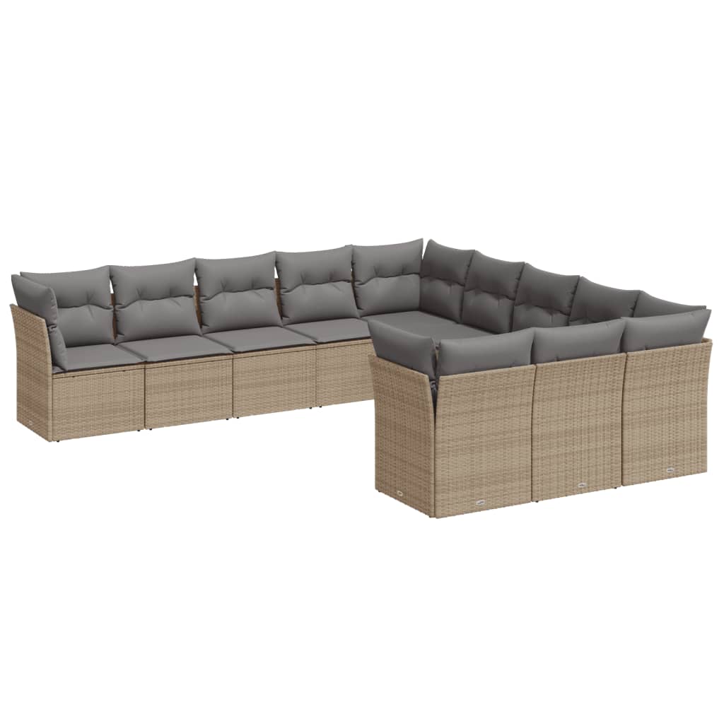 12-delige Loungeset met kussens poly rattan beige