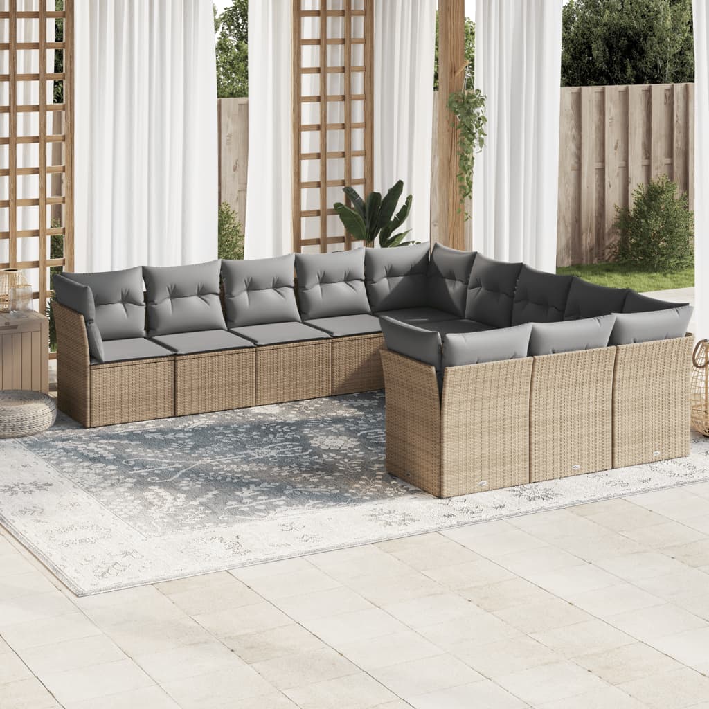 12-delige Loungeset met kussens poly rattan beige