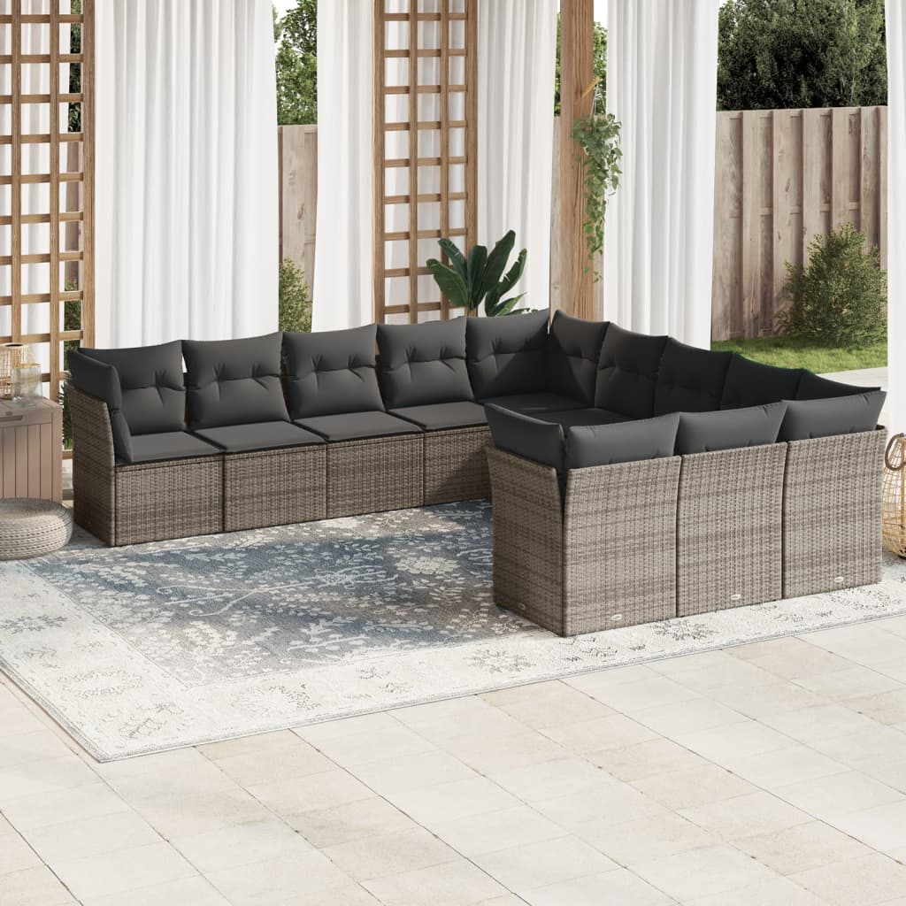 12-delige Loungeset met kussens poly rattan bruin