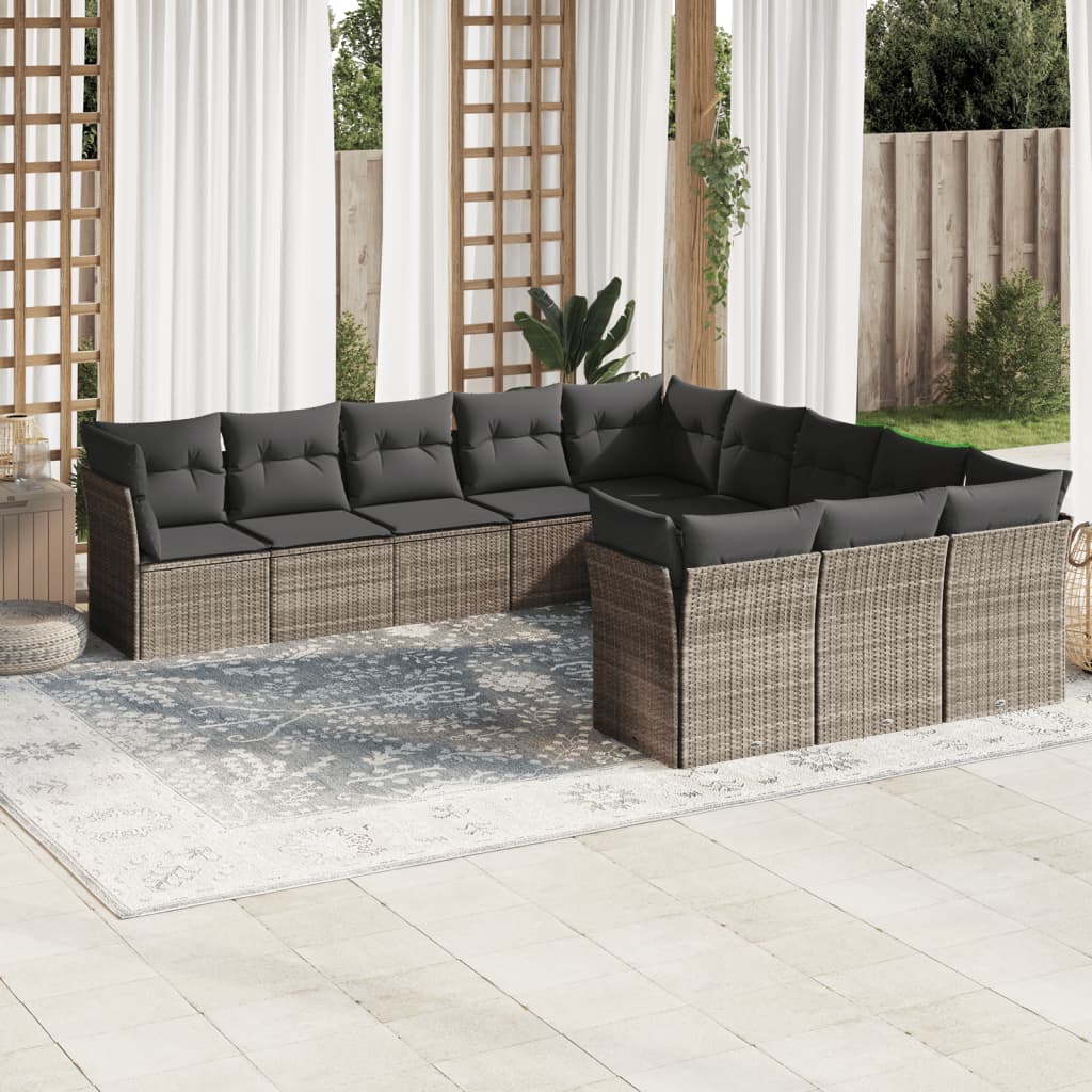 12-delige Loungeset met kussens poly rattan beige