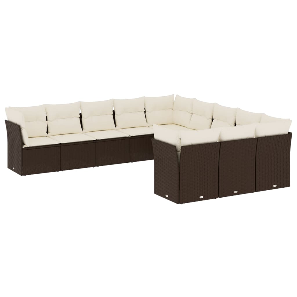 12-delige Loungeset met kussens poly rattan bruin