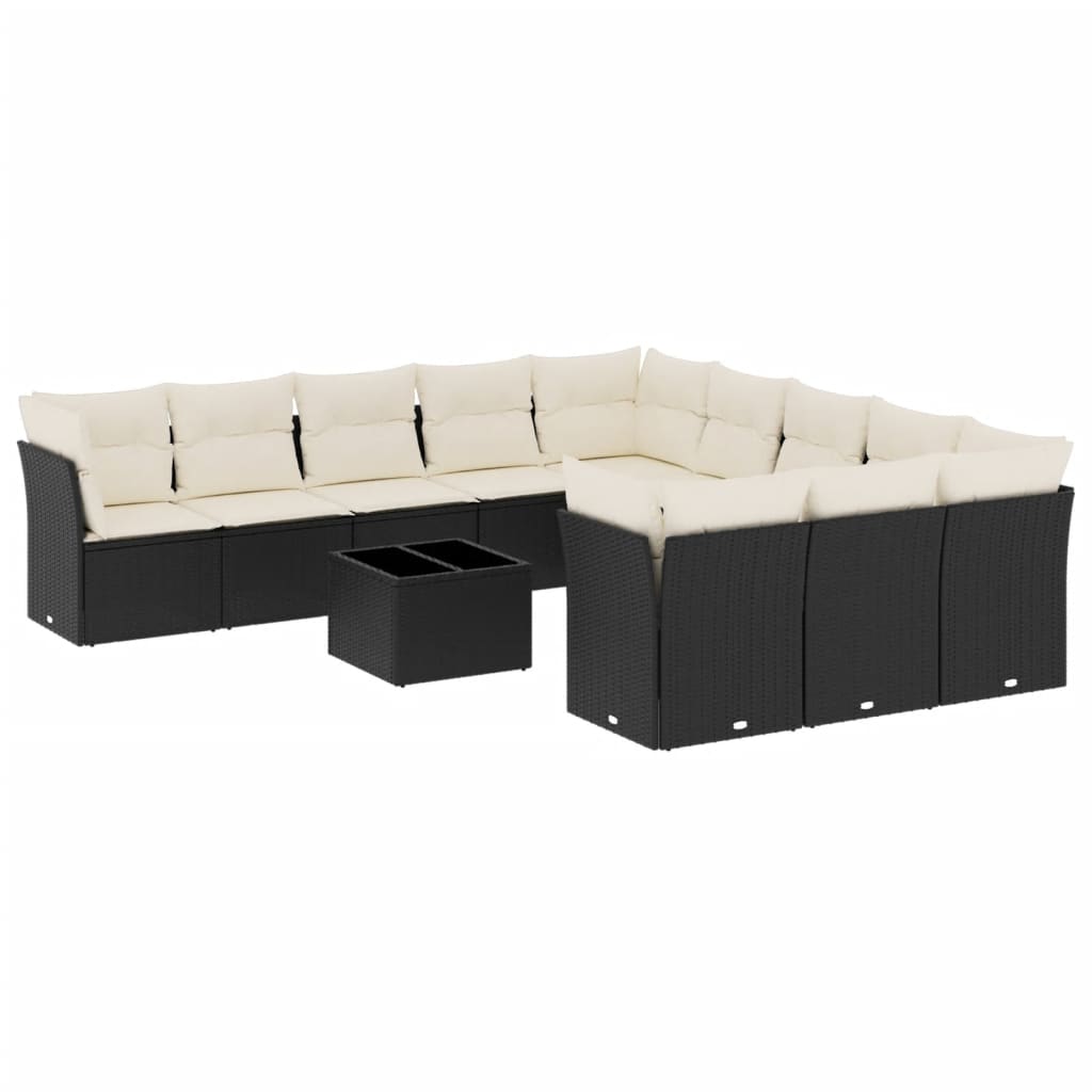 12-delige Loungeset met kussens poly rattan bruin