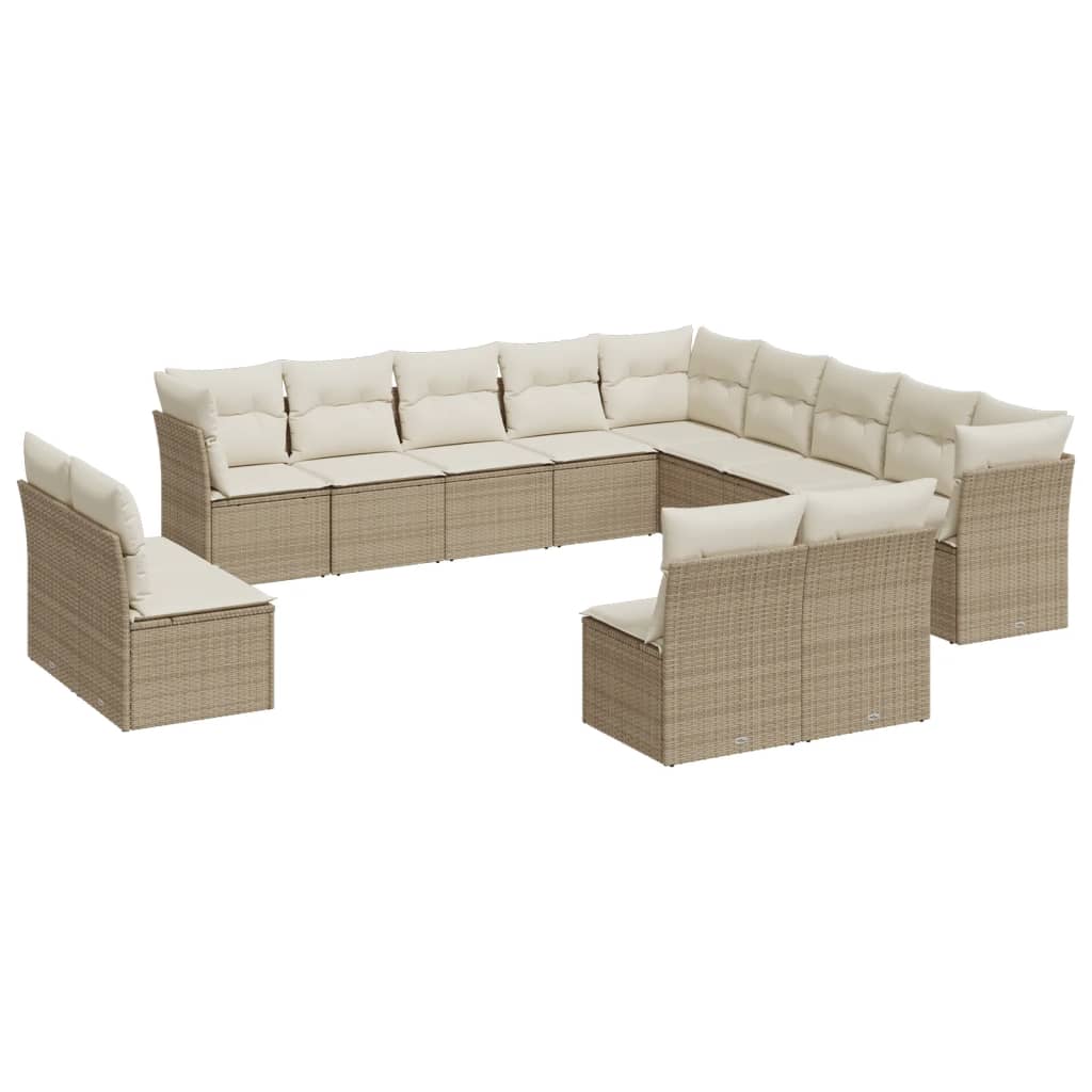 12-delige Loungeset met kussens poly rattan bruin