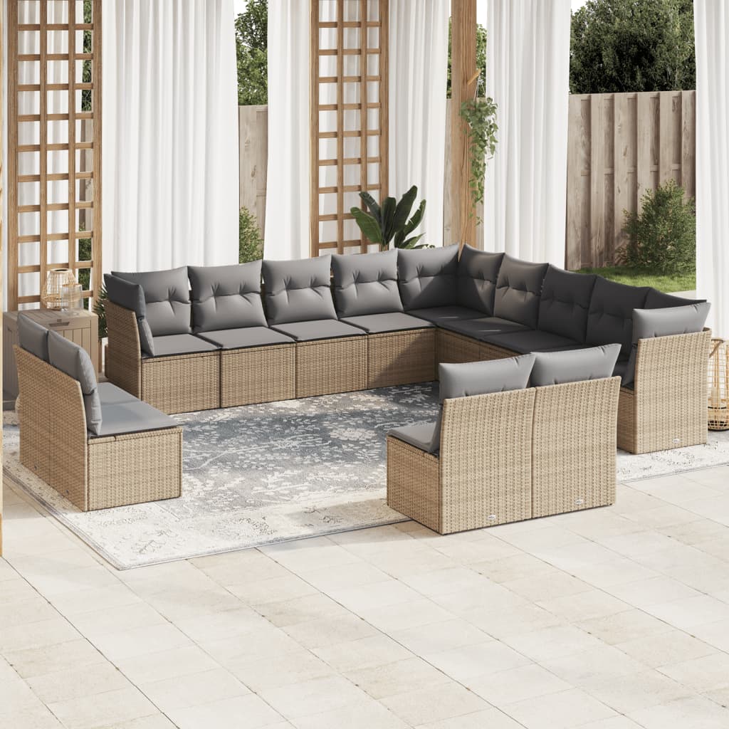 12-delige Loungeset met kussens poly rattan