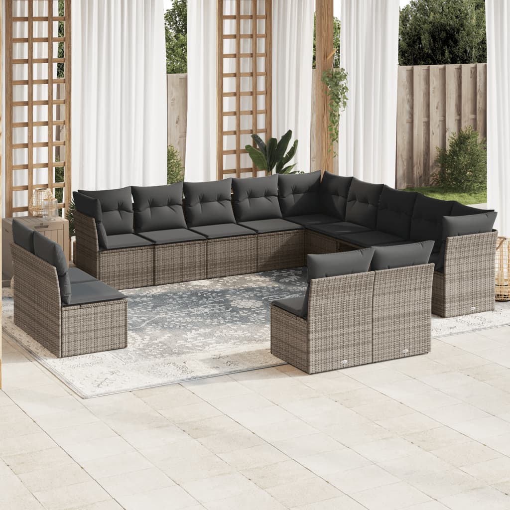 12-delige Loungeset met kussens poly rattan beige