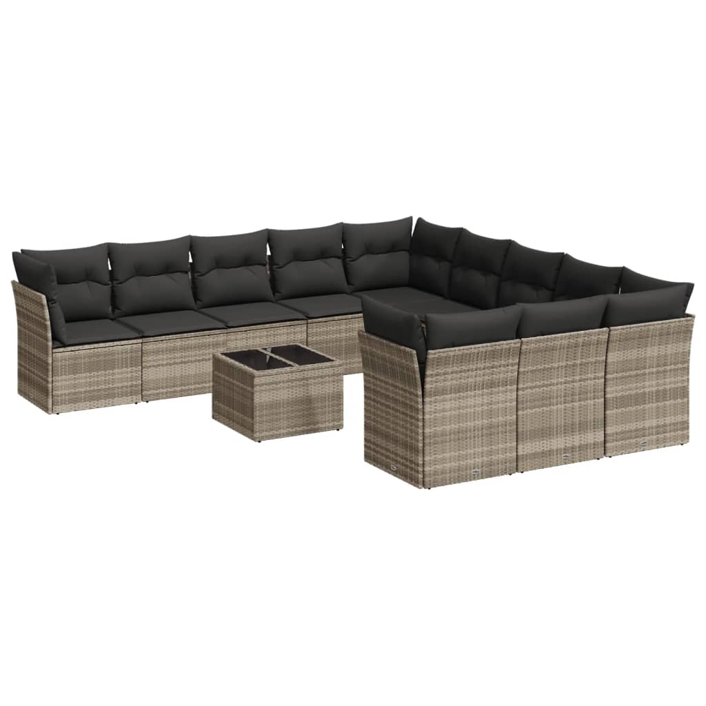 12-delige Loungeset met kussens poly rattan bruin