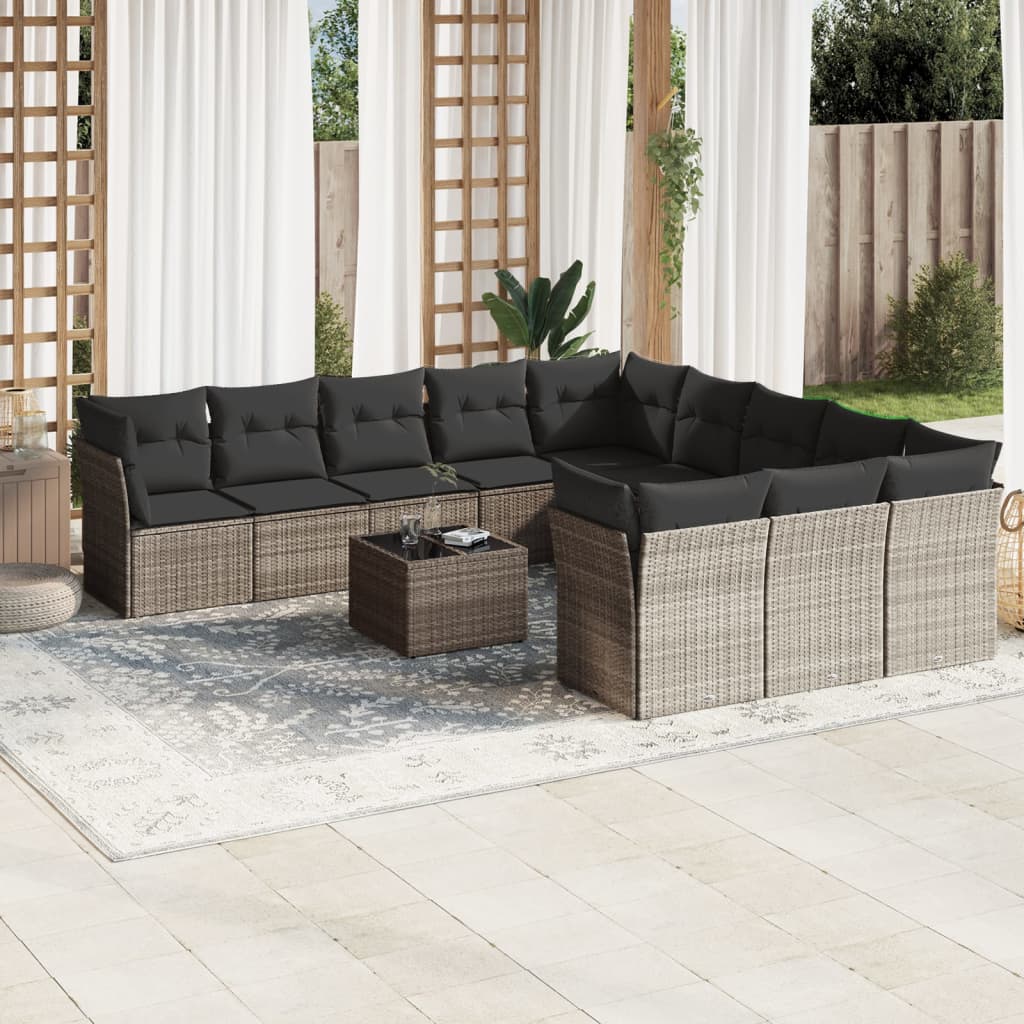 12-delige Loungeset met kussens poly rattan bruin