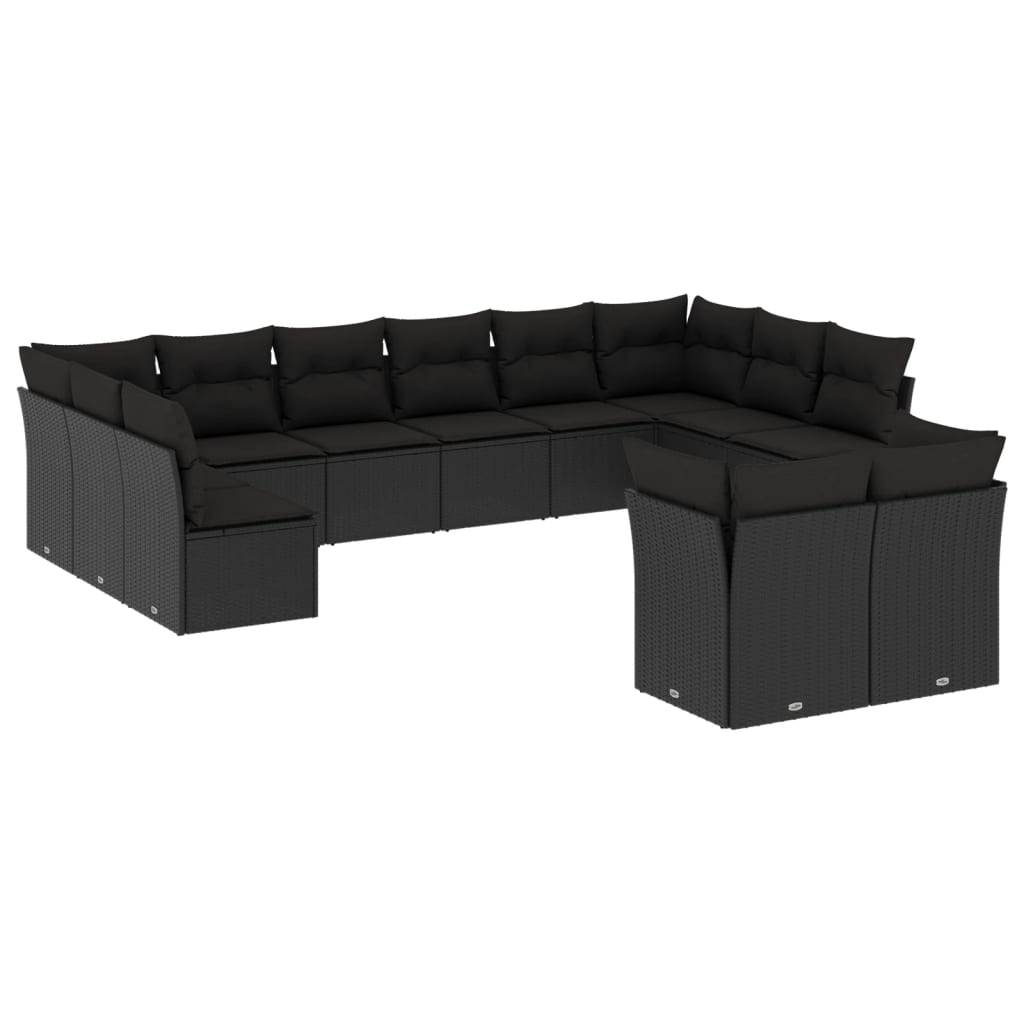 13-delige Loungeset met kussens poly rattan grijs