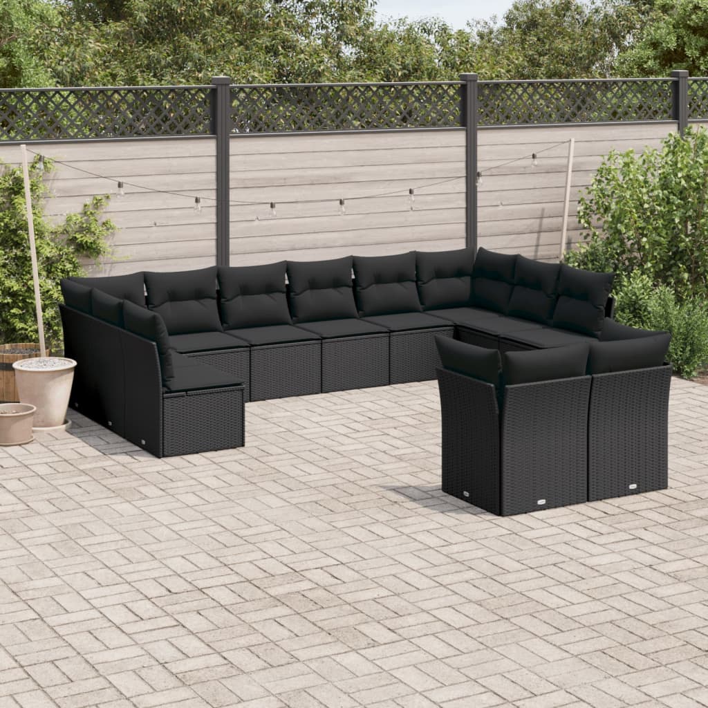 13-delige Loungeset met kussens poly rattan grijs