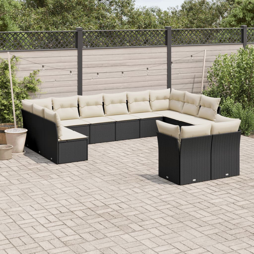 12-delige Loungeset met kussens poly rattan lichtgrijs