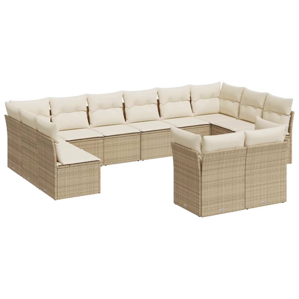 13-delige Loungeset met kussens poly rattan bruin