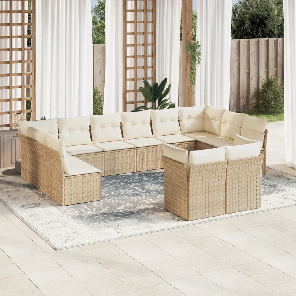 12-delige Loungeset met kussens poly rattan lichtgrijs