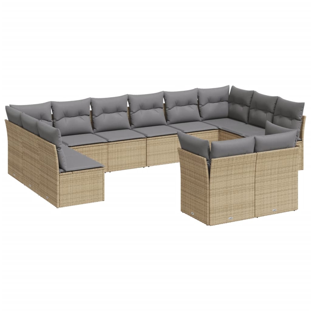 12-delige Loungeset met kussens poly rattan lichtgrijs