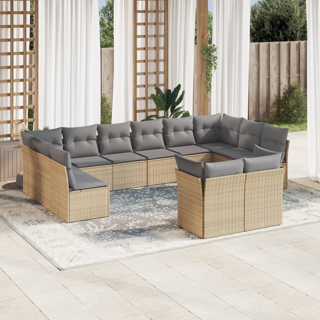 13-delige Loungeset met kussens poly rattan bruin