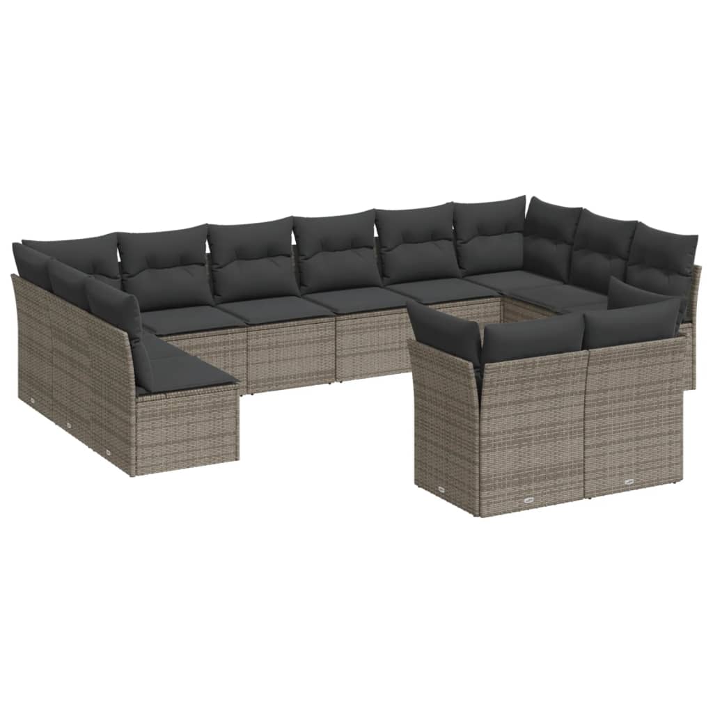 13-delige Loungeset met kussens poly rattan grijs