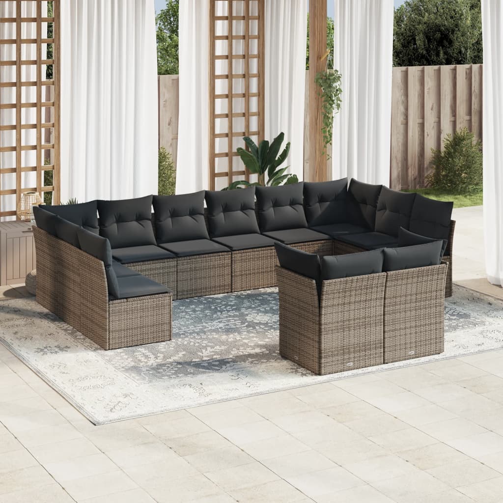 12-delige Loungeset met kussens poly rattan lichtgrijs