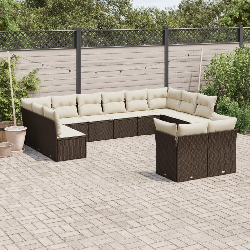 13-delige Loungeset met kussens poly rattan grijs