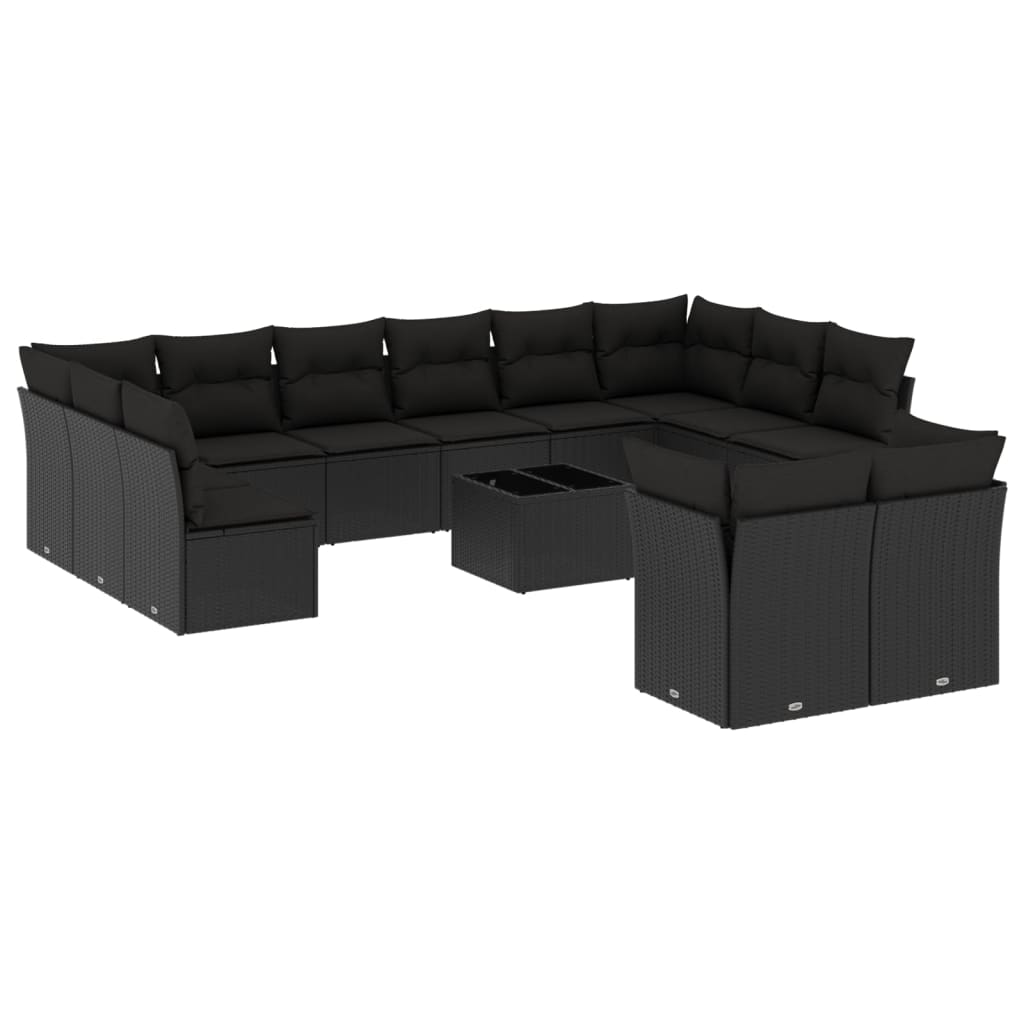 13-delige Loungeset met kussens poly rattan grijs