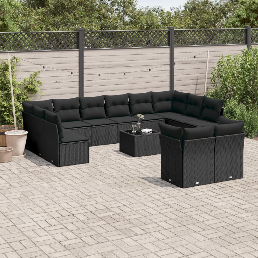 13-delige Loungeset met kussens poly rattan grijs