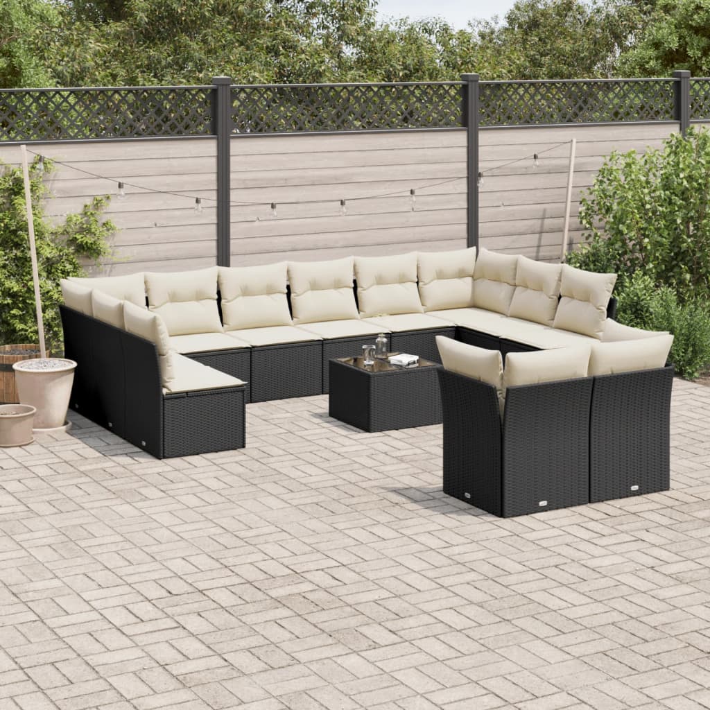 13-delige Loungeset met kussens poly rattan grijs