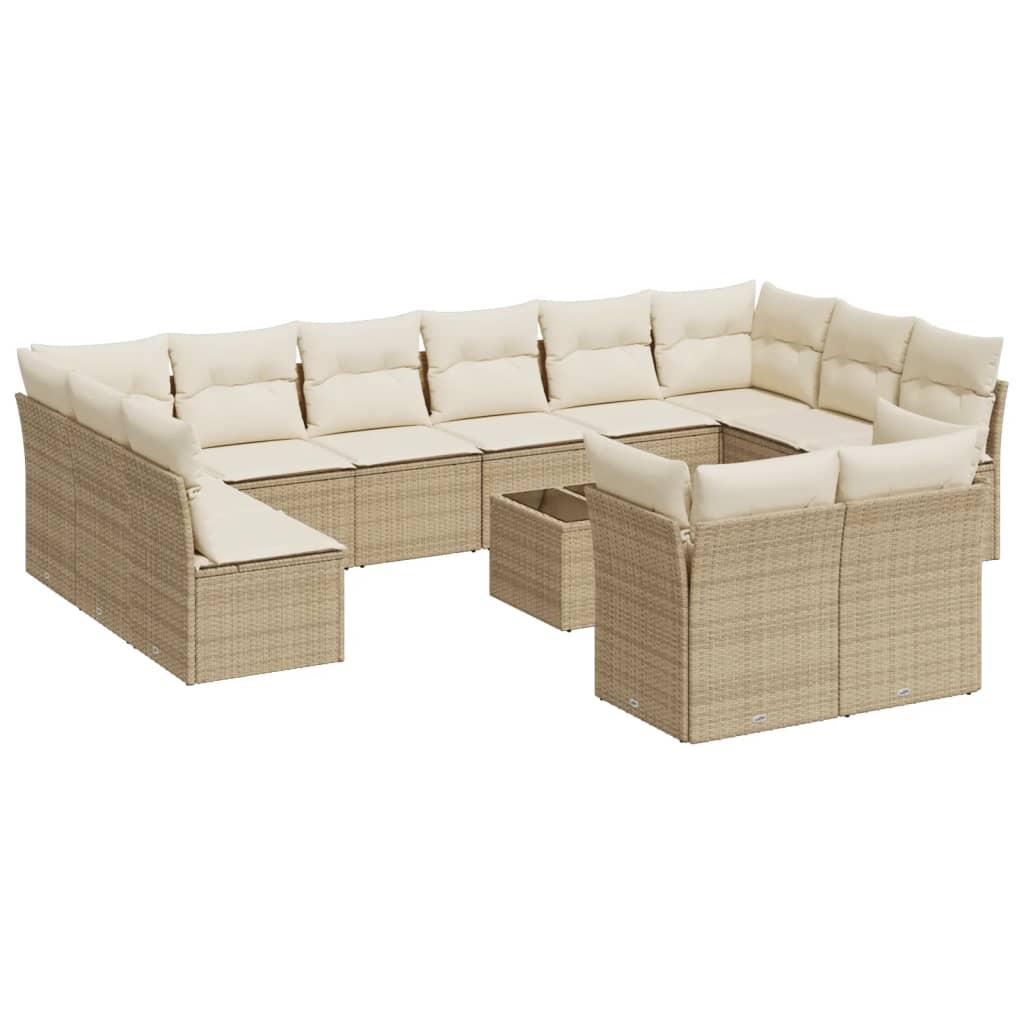 13-delige Loungeset met kussens poly rattan bruin