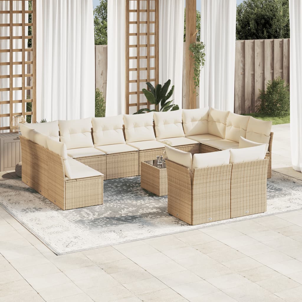 13-delige Loungeset met kussens poly rattan grijs