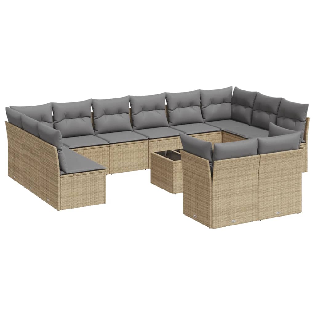 13-delige Loungeset met kussens poly rattan grijs