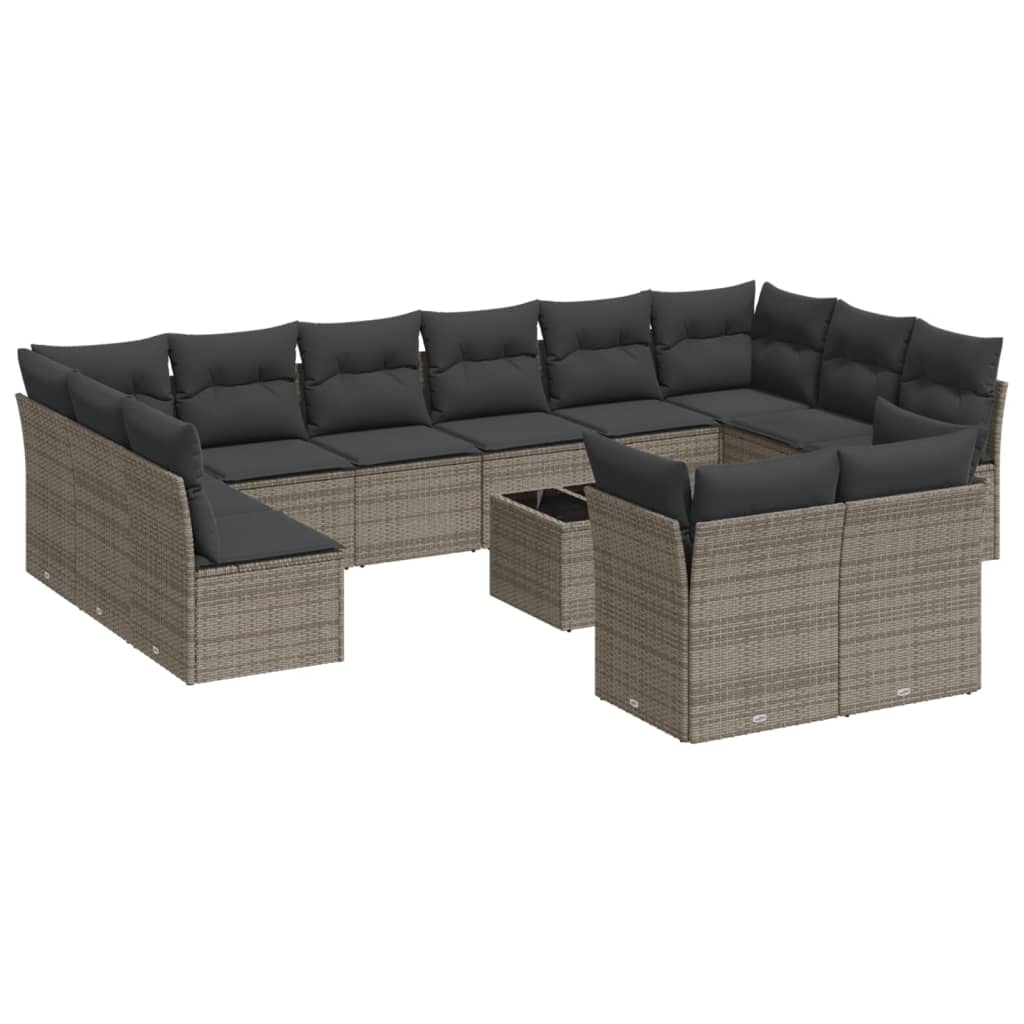 13-delige Loungeset met kussens poly rattan grijs