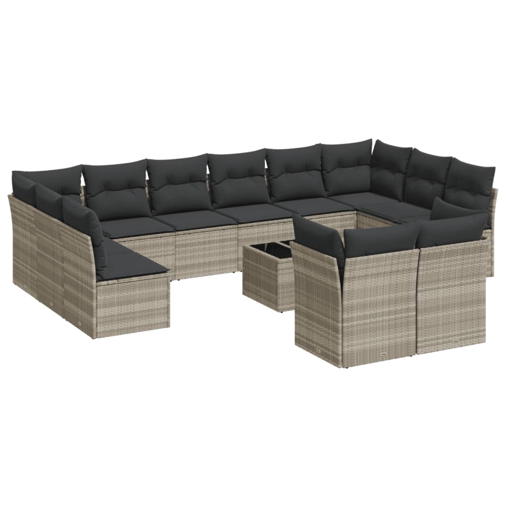 12-delige Loungeset met kussens poly rattan lichtgrijs