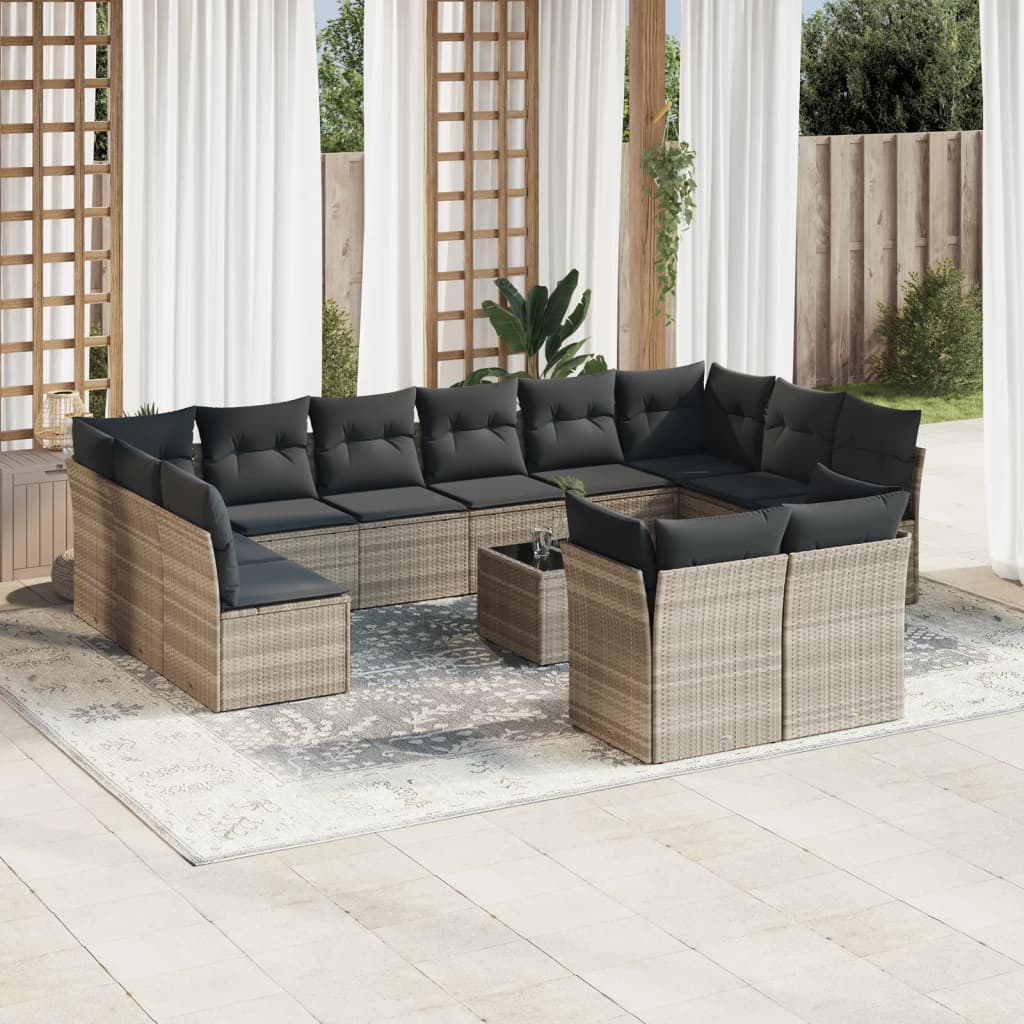 12-delige Loungeset met kussens poly rattan lichtgrijs