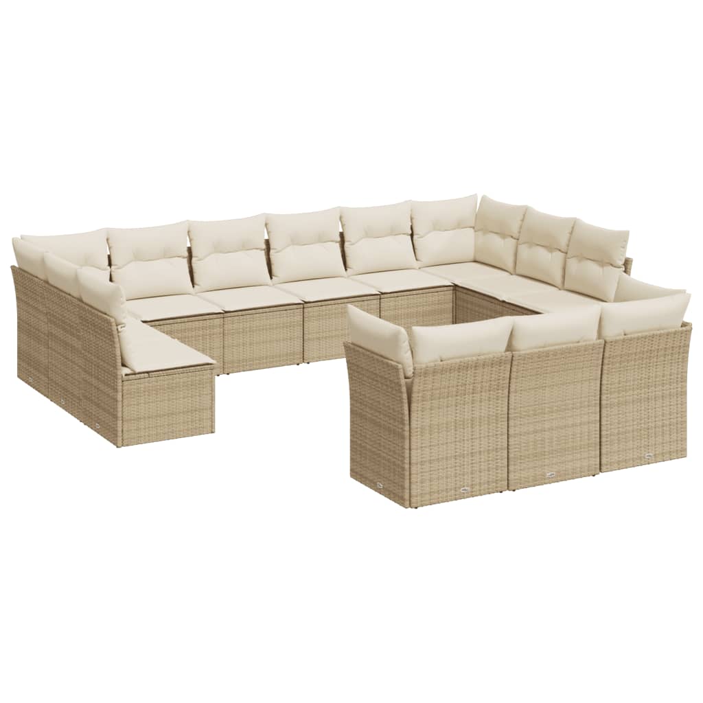 13-delige Loungeset met kussens poly rattan lichtgrijs