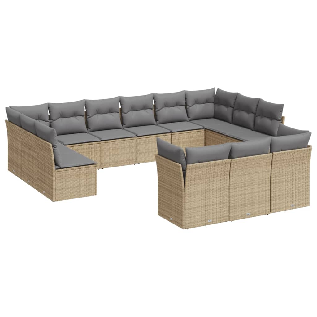 13-delige Loungeset met kussens poly rattan lichtgrijs