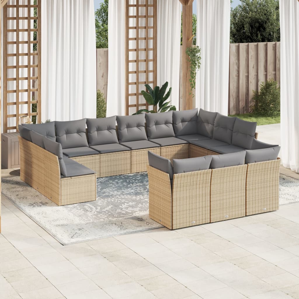 14-delige Loungeset met kussens poly rattan