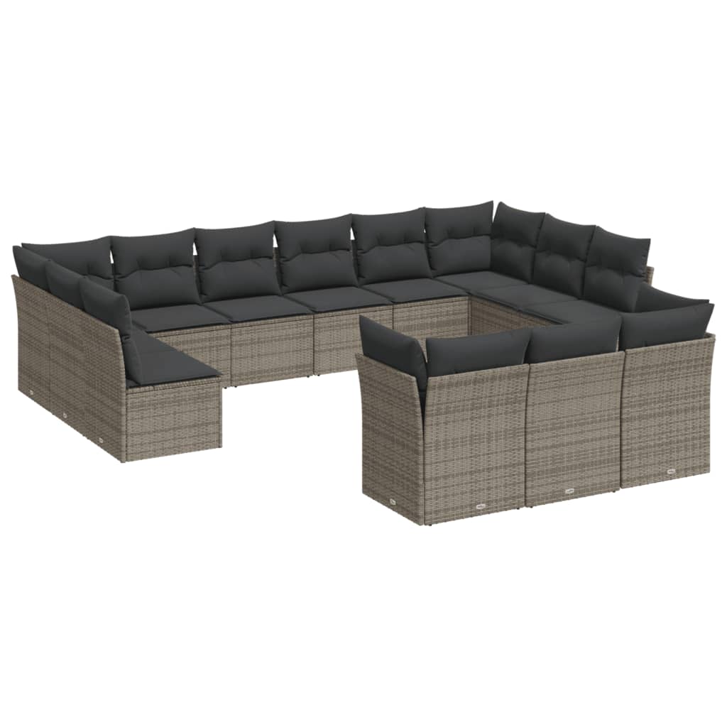 13-delige Loungeset met kussens poly rattan lichtgrijs