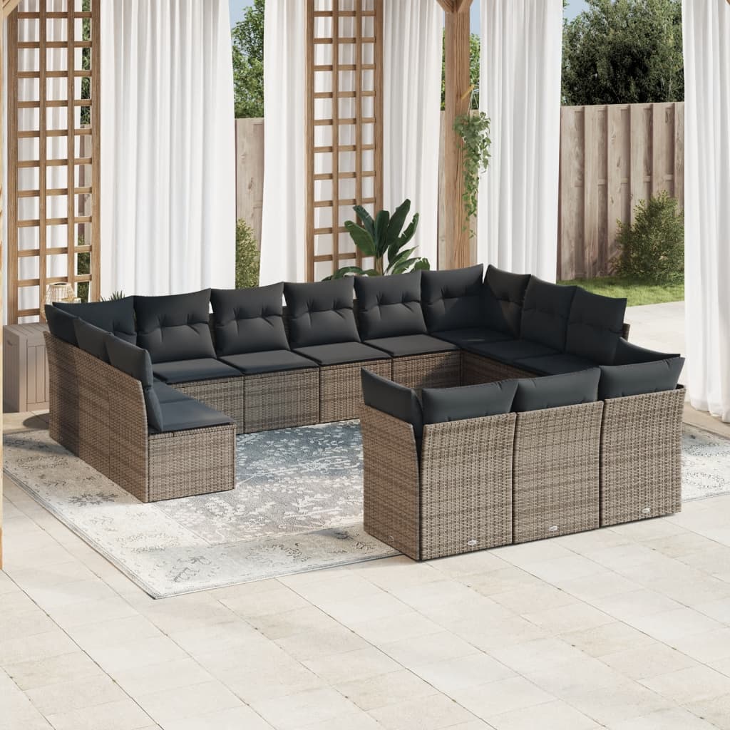 14-delige Loungeset met kussens poly rattan grijs