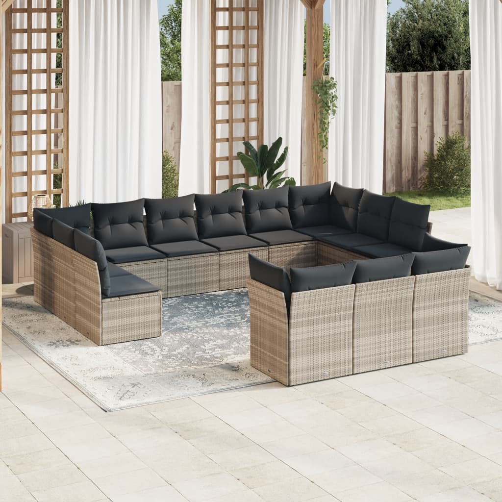 14-delige Loungeset met kussens poly rattan grijs